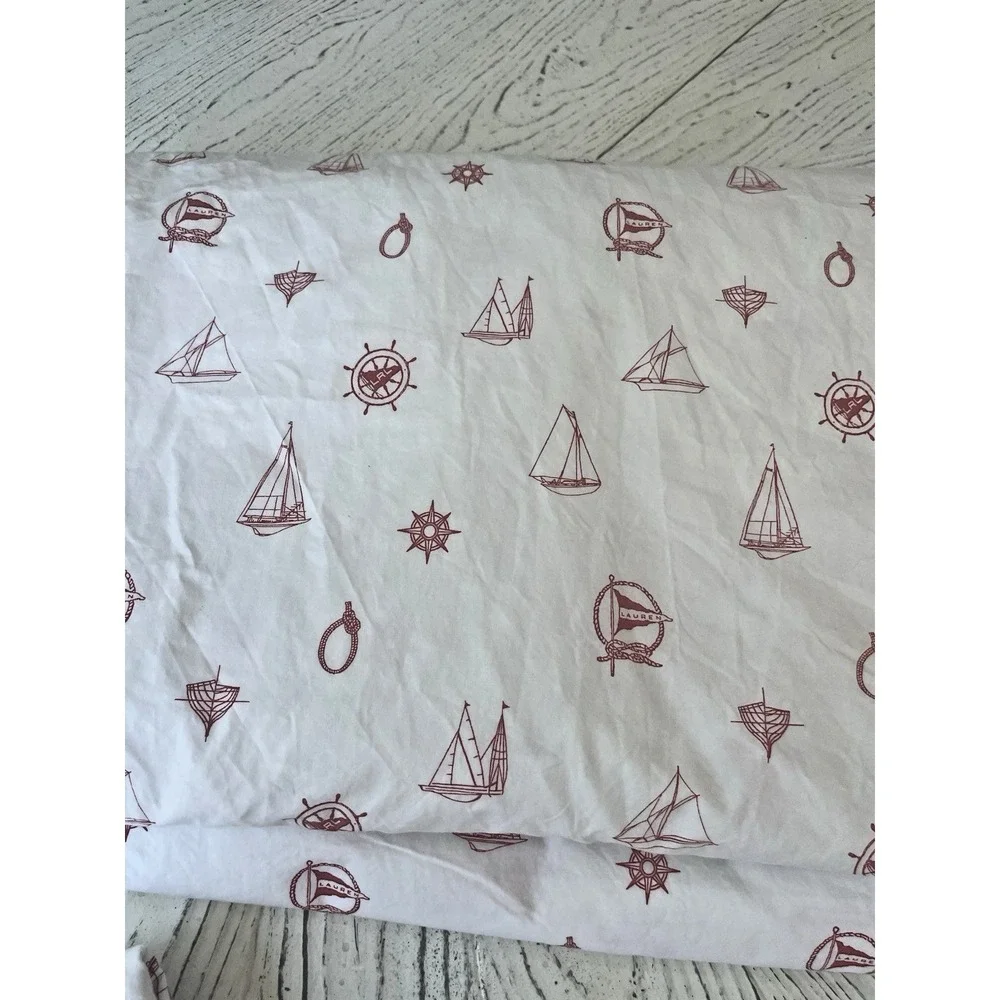 Ralph Lauren Red White Sailboat Nautical 3 Pc TWIN Sheet Set‎ Flat Fitted Case